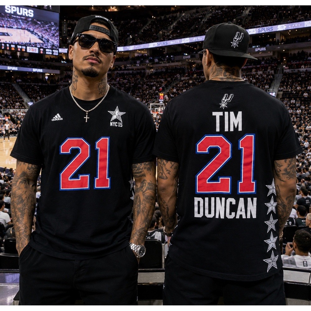 Retro Adidas Tim Duncan #21 NYC15 All-Star Go-To Spurs Black T-Shirt NBA Size L